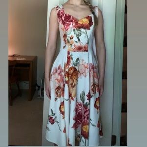 Eva Rose Floral White Flare Dress with Pockets